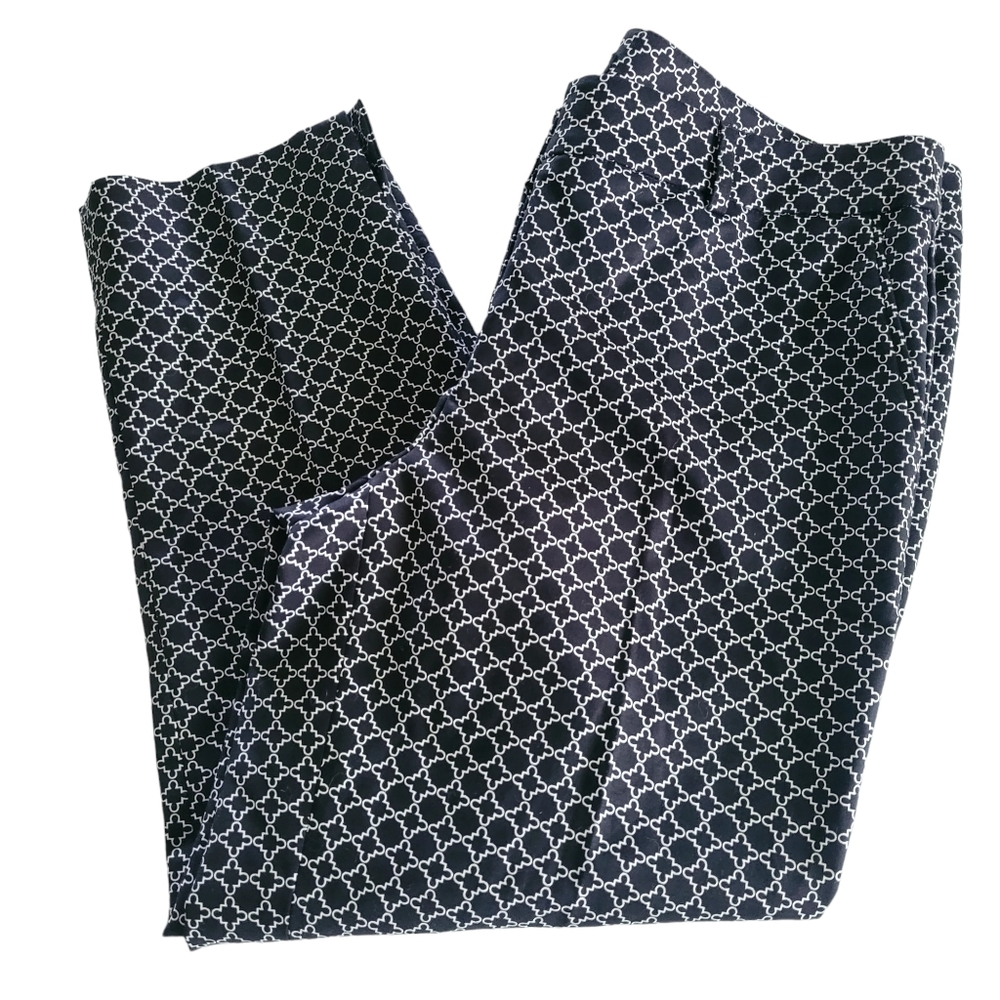 Hilary Radley Black Geometric Slimming Button Zip Crop Pant Size 8